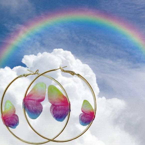 🆕🦋 🌈 Rainbow Butterfly Hoop Earrings - Picture 10 of 10